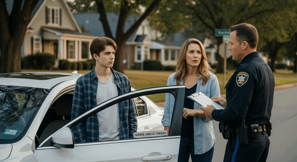 Teen driver accident in Alabama showing parental liability, insurance coverage, and legal responsibility.
